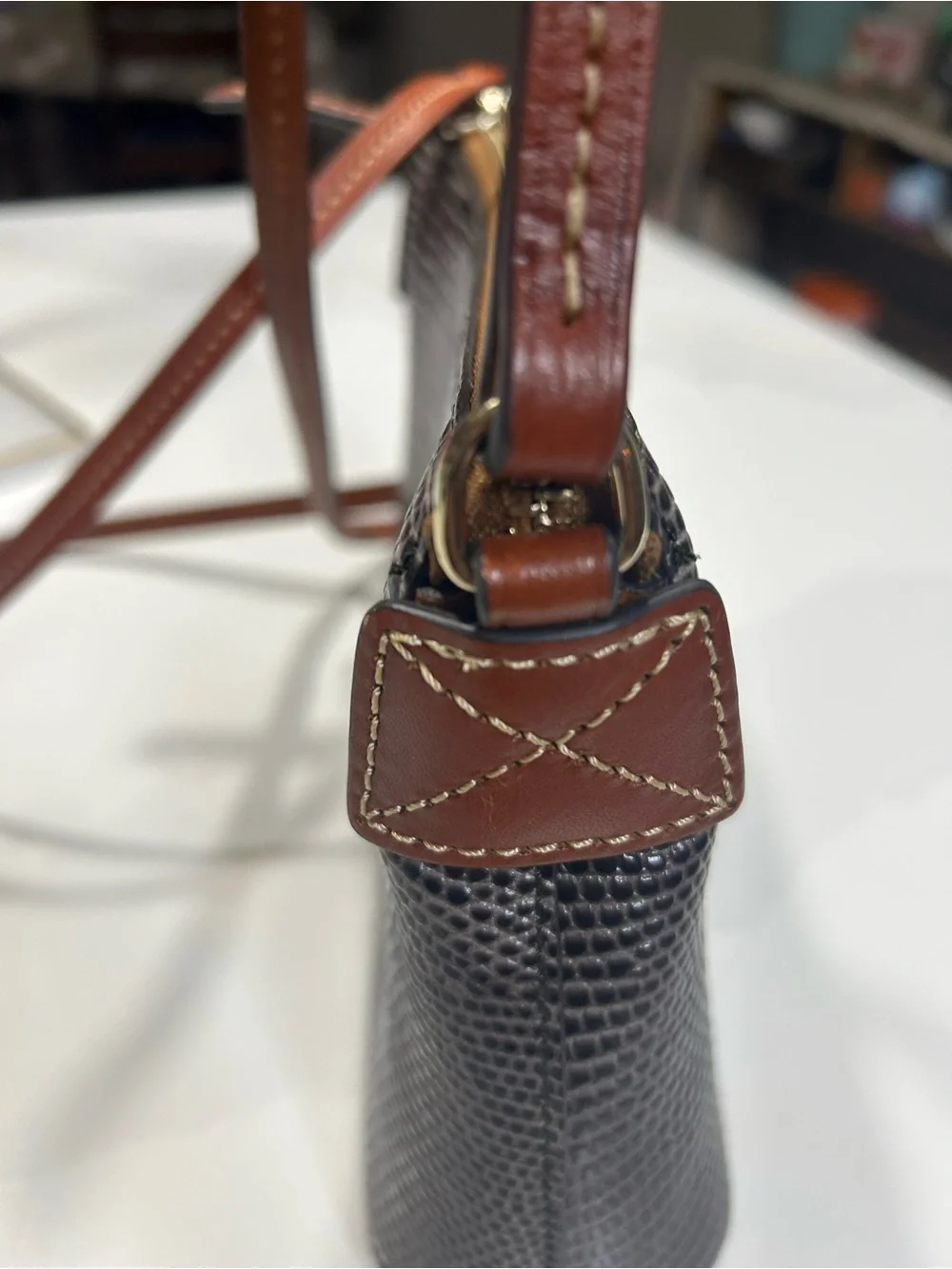 Dooney & Bourke Dark Charcoal Croc-Embossed Crossbody with Gold Trim -COA